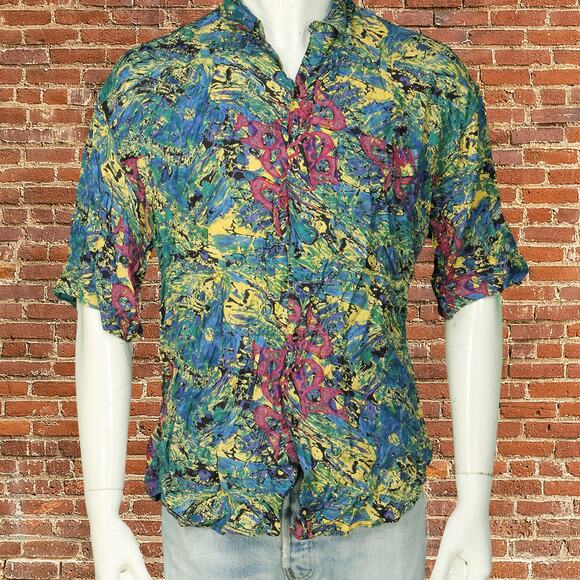 Goouch Vintage Funky Art Print Rayon Shirt - Picture 2 of 9